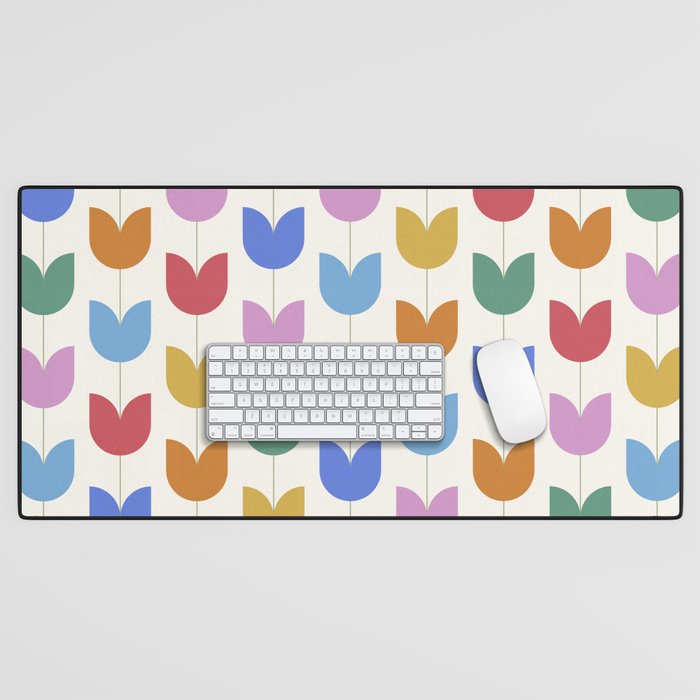 Spring Tulips IX Bright Rainbow Mid Century Flowers Desk Mat Gallery Image 1