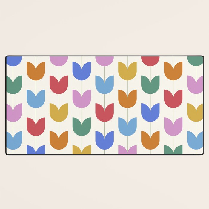Spring Tulips IX Bright Rainbow Mid Century Flowers Desk Mat Gallery Image 3