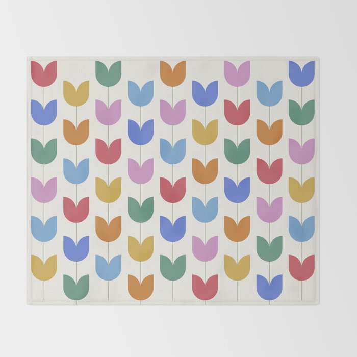 Spring Tulips IX Bright Rainbow Mid Century Flowers Throw Blanket Gallery Image 2