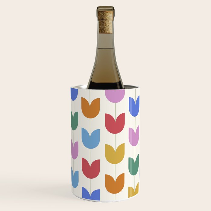 Spring Tulips IX Bright Rainbow Mid Century Flowers Wine Chiller Gallery Image 2