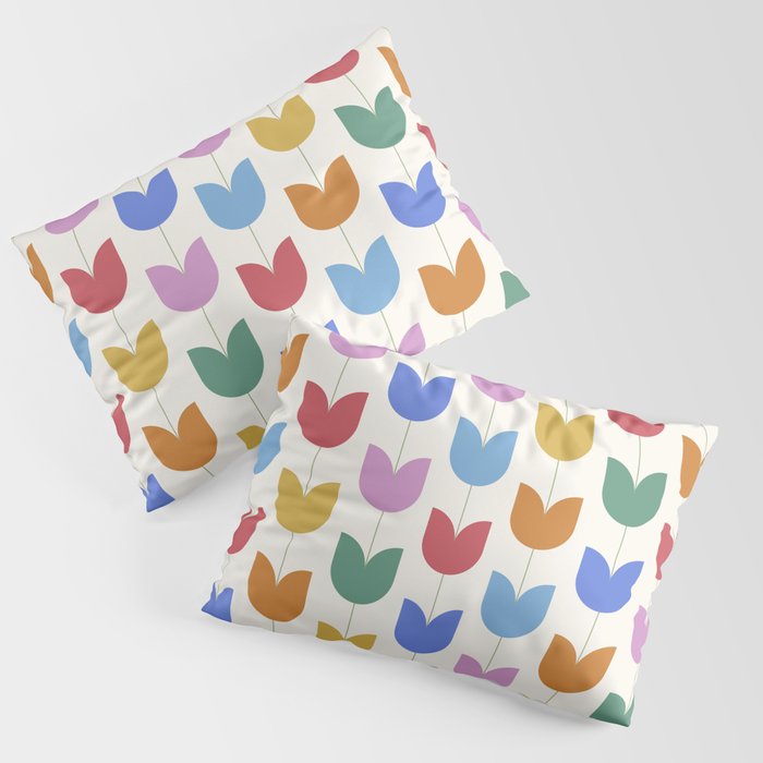 Spring Tulips IX Bright Rainbow Mid Century Flowers Pillow Sham Gallery Image 3