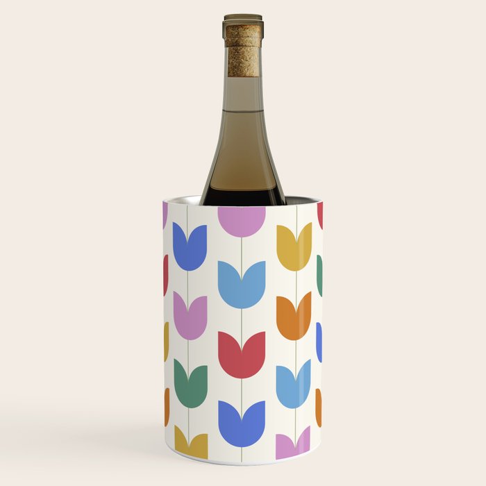 Spring Tulips IX Bright Rainbow Mid Century Flowers Wine Chiller Gallery Image 1
