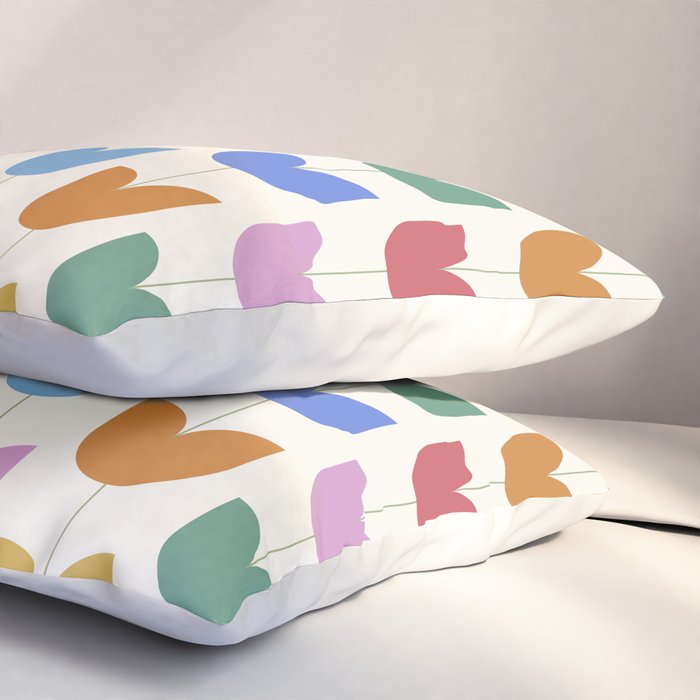 Spring Tulips IX Bright Rainbow Mid Century Flowers Pillow Sham Gallery Image 3