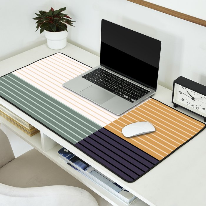 Color Block Line Abstract LXX Retro Boho Desk Mat Gallery Image 2