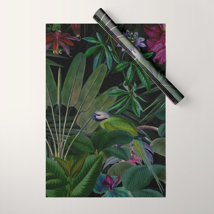 Moody Midnight Jungle Lush Tropical Paradise Wrapping Paper Gallery Image 1