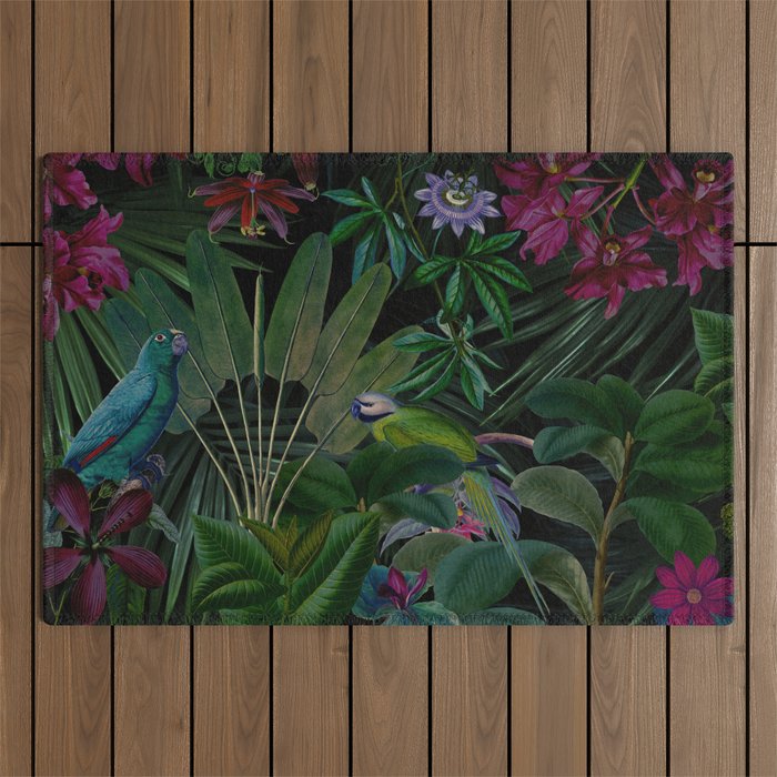 Moody Midnight Jungle Lush Tropical Paradise Outdoor Rug Gallery Image 1