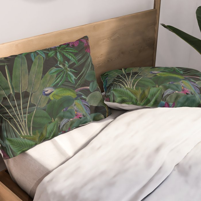 Moody Midnight Jungle Lush Tropical Paradise Pillow Sham Gallery Image 2