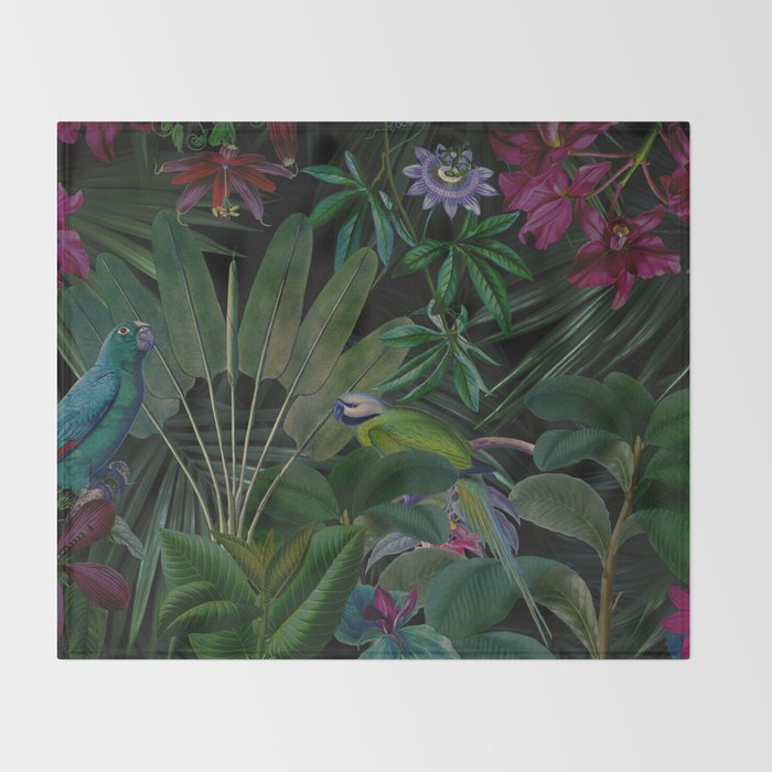 Moody Midnight Jungle Lush Tropical Paradise Throw Blanket Gallery Image 2