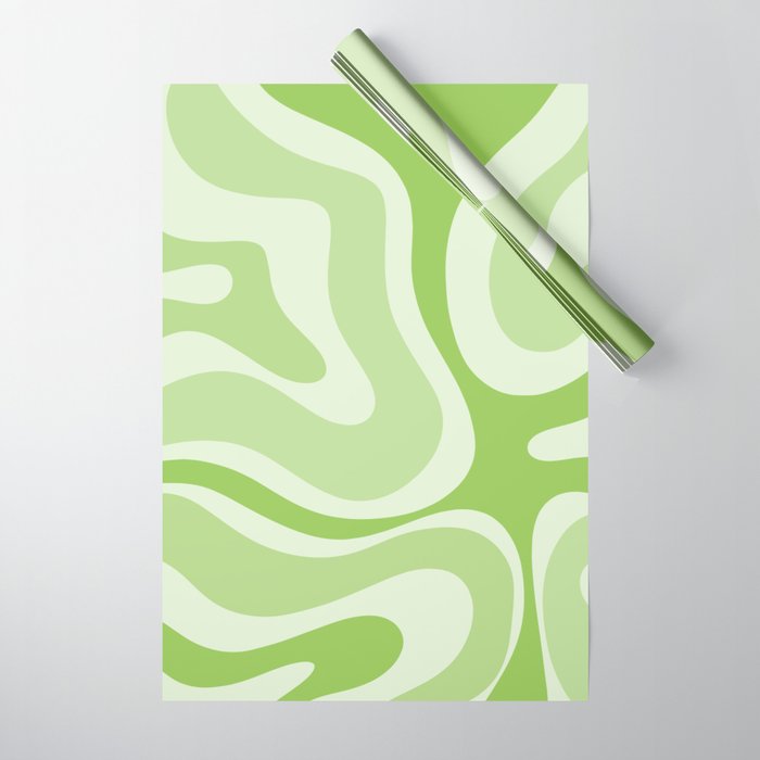 Modern Retro Liquid Swirl Abstract in Light Lime Green Wrapping Paper Gallery Image 1