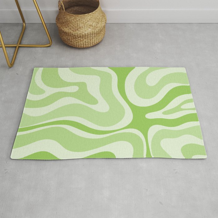 Modern Retro Liquid Swirl Abstract in Light Lime Green Rug Gallery Image 1
