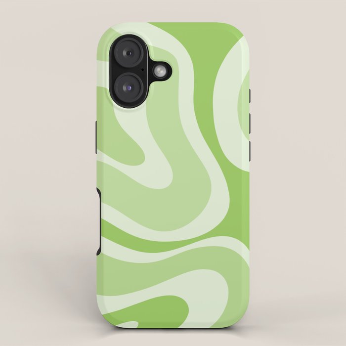 Modern Retro Liquid Swirl Abstract in Light Lime Green iPhone Case Gallery Image 1