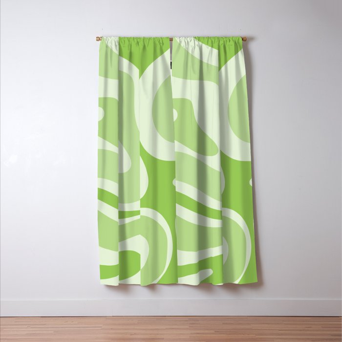 Modern Retro Liquid Swirl Abstract in Light Lime Green Window Curtain Gallery Image 3