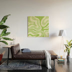 Modern Retro Liquid Swirl Abstract in Light Lime Green Wood Wall Art Gallery Image 2