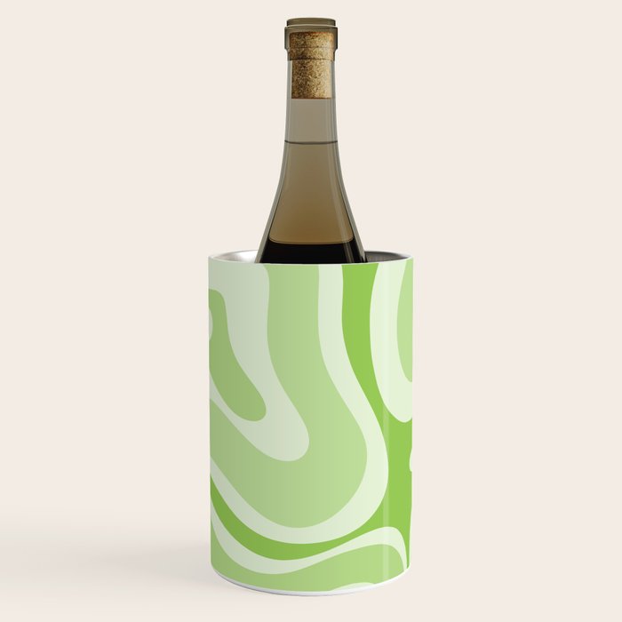 Modern Retro Liquid Swirl Abstract in Light Lime Green Wine Chiller Gallery Image 1