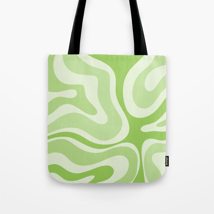 Modern Retro Liquid Swirl Abstract in Light Lime Green Tote Bag Gallery Image 1