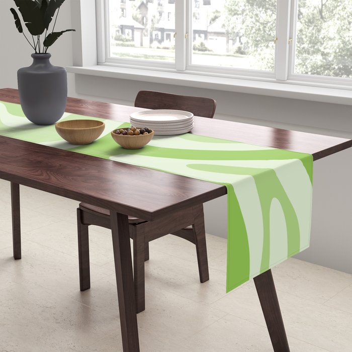 Modern Retro Liquid Swirl Abstract in Light Lime Green Table Runner Gallery Image 2