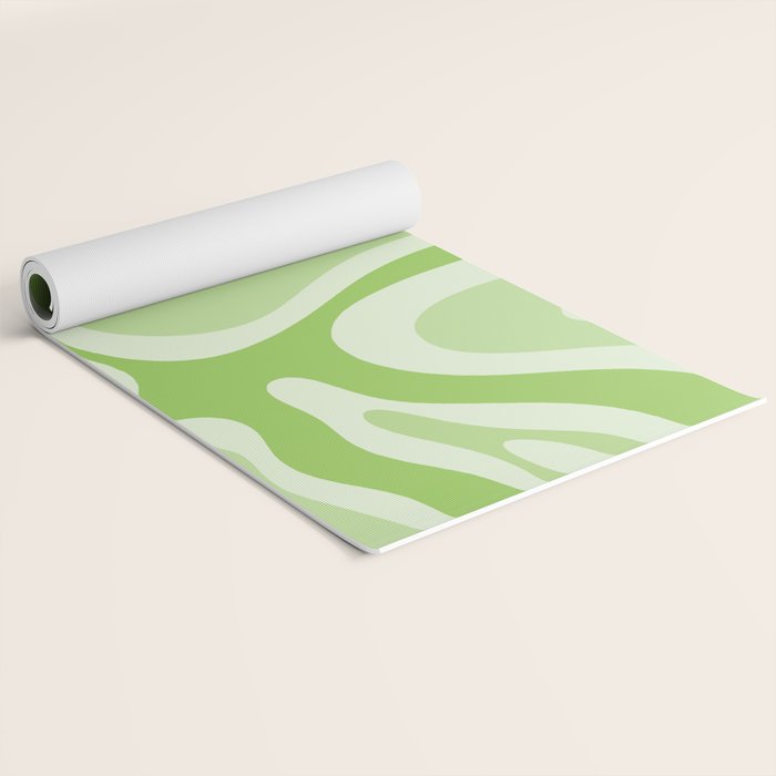 Modern Retro Liquid Swirl Abstract in Light Lime Green Yoga Mat Gallery Image 2