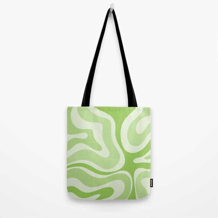 Modern Retro Liquid Swirl Abstract in Light Lime Green Tote Bag Gallery Image 2