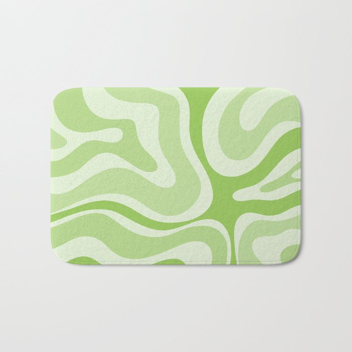 Modern Retro Liquid Swirl Abstract in Light Lime Green Bath Mat Gallery Image 1