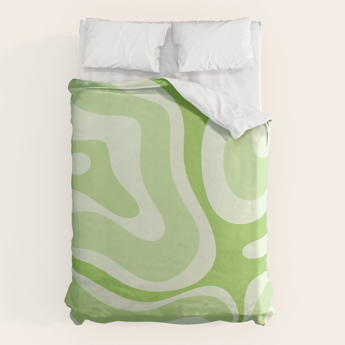 Modern Retro Liquid Swirl Abstract in Light Lime Green Duvet Cover Gallery Image 6