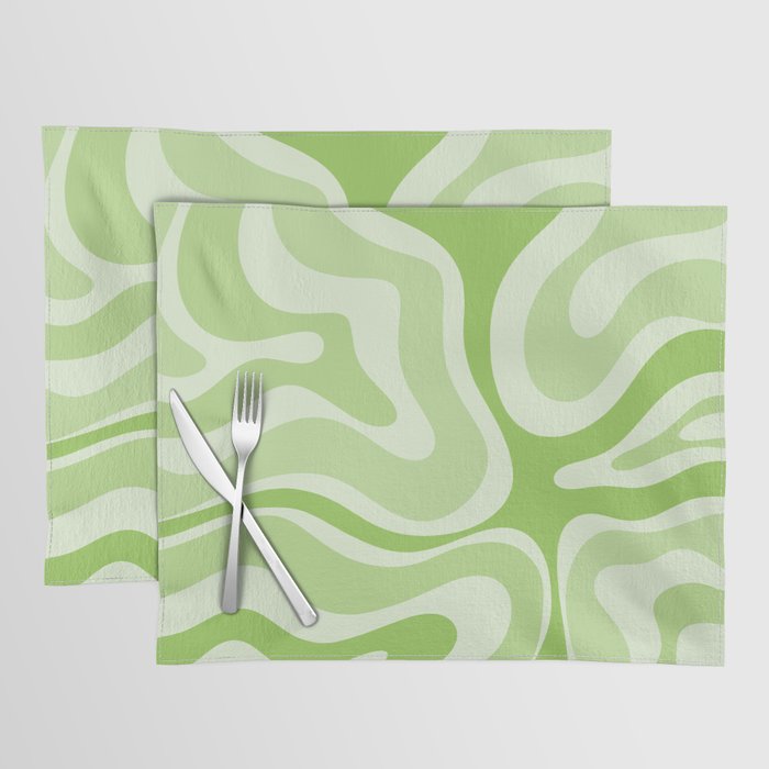Modern Retro Liquid Swirl Abstract in Light Lime Green Placemat Gallery Image 1