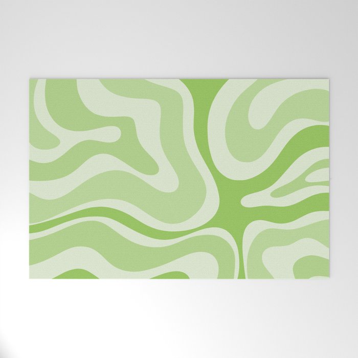 Modern Retro Liquid Swirl Abstract in Light Lime Green Welcome Mat Gallery Image 1
