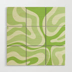 Modern Retro Liquid Swirl Abstract in Light Lime Green Wood Wall Art Gallery Image 1