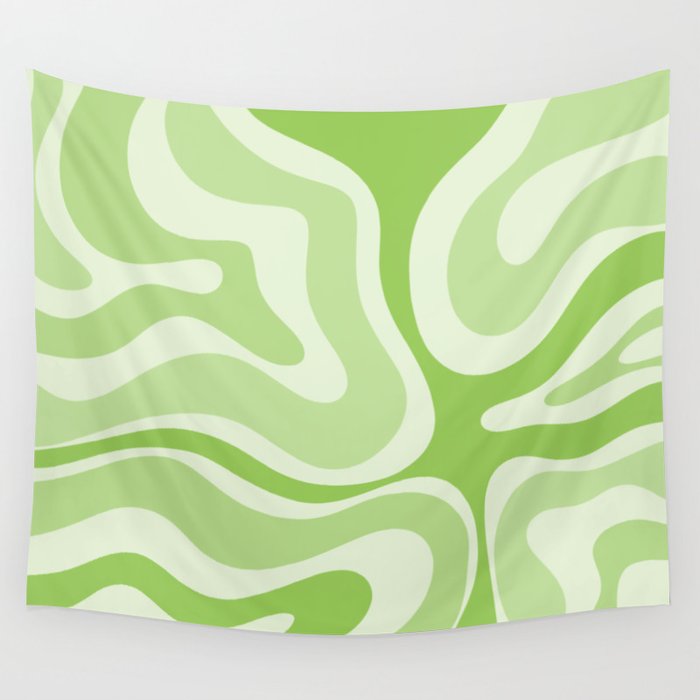 Modern Retro Liquid Swirl Abstract in Light Lime Green Wall Tapestry Gallery Image 4