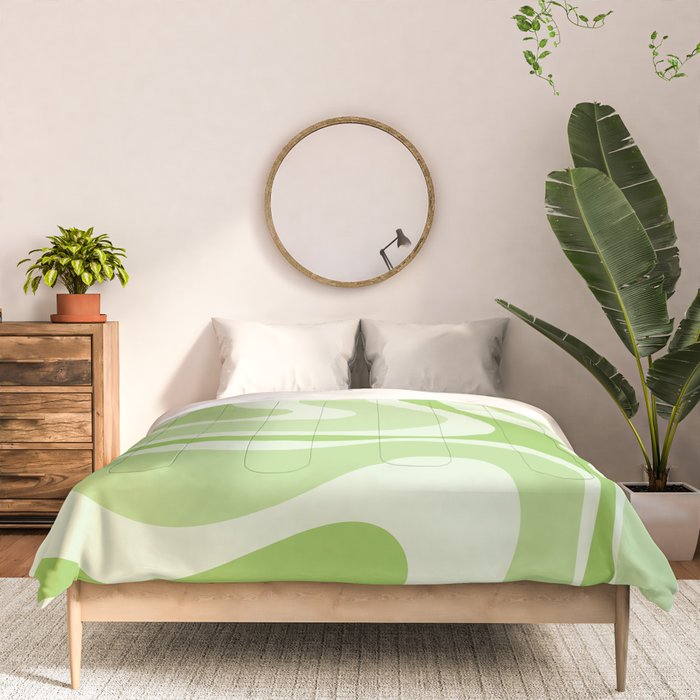 Modern Retro Liquid Swirl Abstract in Light Lime Green Comforter Gallery Image 3