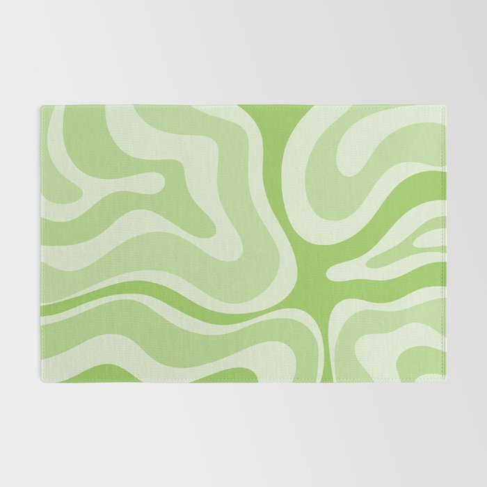 Modern Retro Liquid Swirl Abstract in Light Lime Green Rug Gallery Image 2