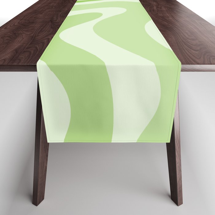 Modern Retro Liquid Swirl Abstract in Light Lime Green Table Runner Gallery Image 1