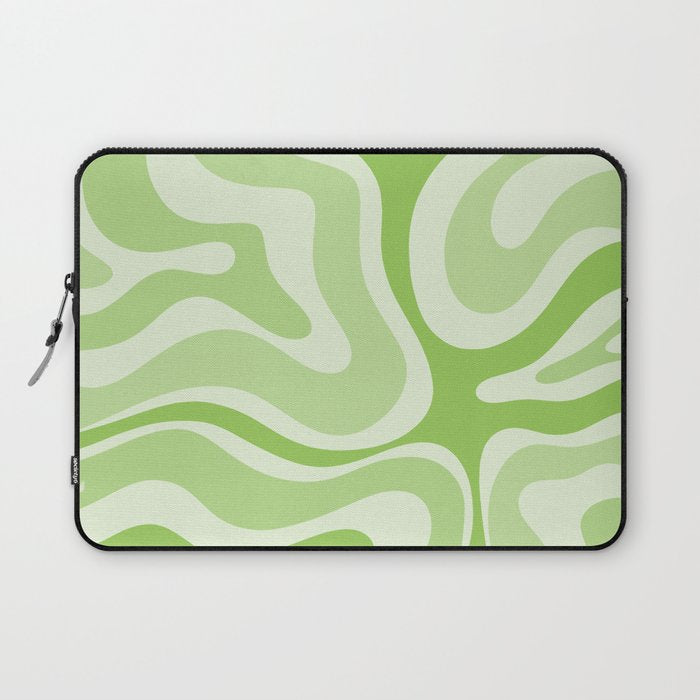 Modern Retro Liquid Swirl Abstract in Light Lime Green Laptop Sleeve Gallery Image 1