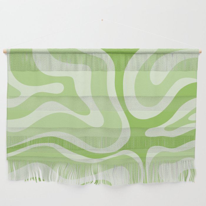 Modern Retro Liquid Swirl Abstract in Light Lime Green Wall Hanging Gallery Image 1