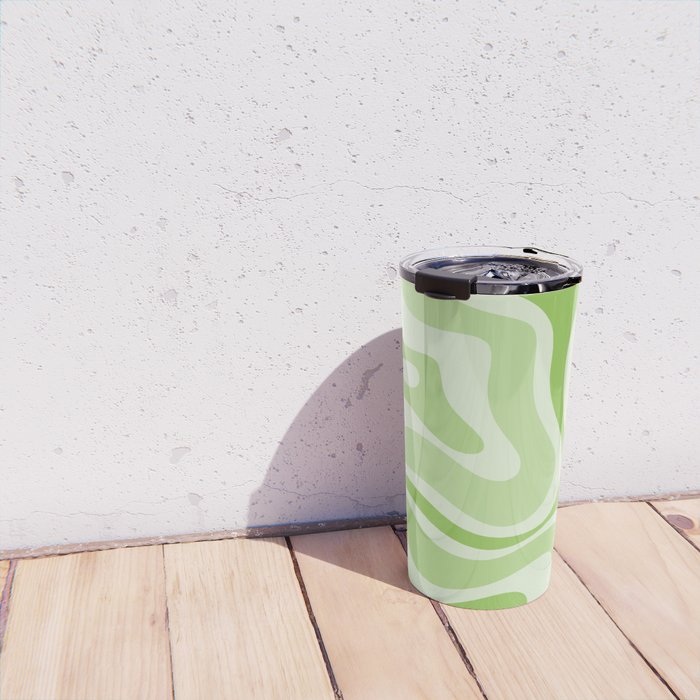Modern Retro Liquid Swirl Abstract in Light Lime Green Travel Mug Gallery Image 4