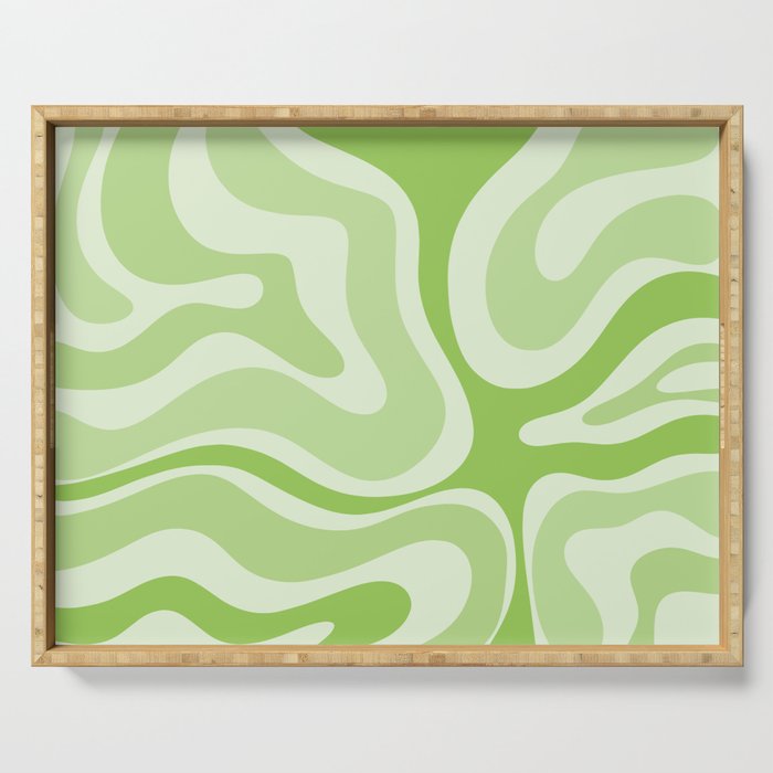 Modern Retro Liquid Swirl Abstract in Light Lime Green Serving Tray Gallery Image 1