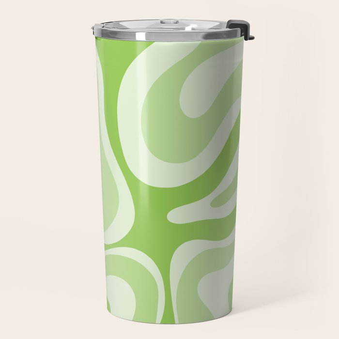 Modern Retro Liquid Swirl Abstract in Light Lime Green Travel Mug Gallery Image 2