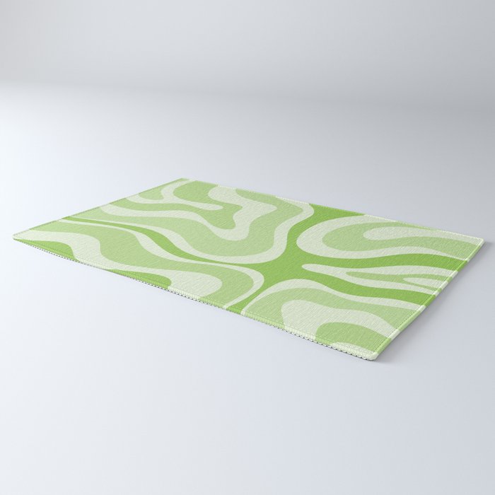 Modern Retro Liquid Swirl Abstract in Light Lime Green Rug Gallery Image 3