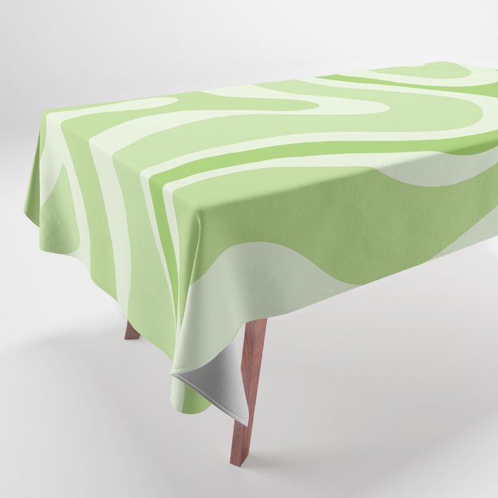 Modern Retro Liquid Swirl Abstract in Light Lime Green Tablecloth Gallery Image 1