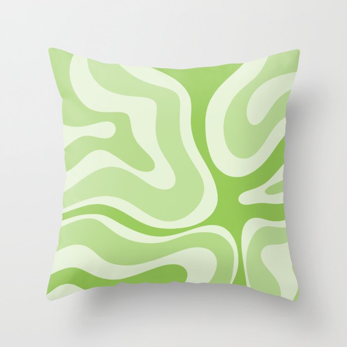 Modern Retro Liquid Swirl Abstract in Light Lime Green Throw Pillow Gallery Image 1