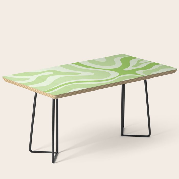 Modern Retro Liquid Swirl Abstract in Light Lime Green Coffee Table Gallery Image 1