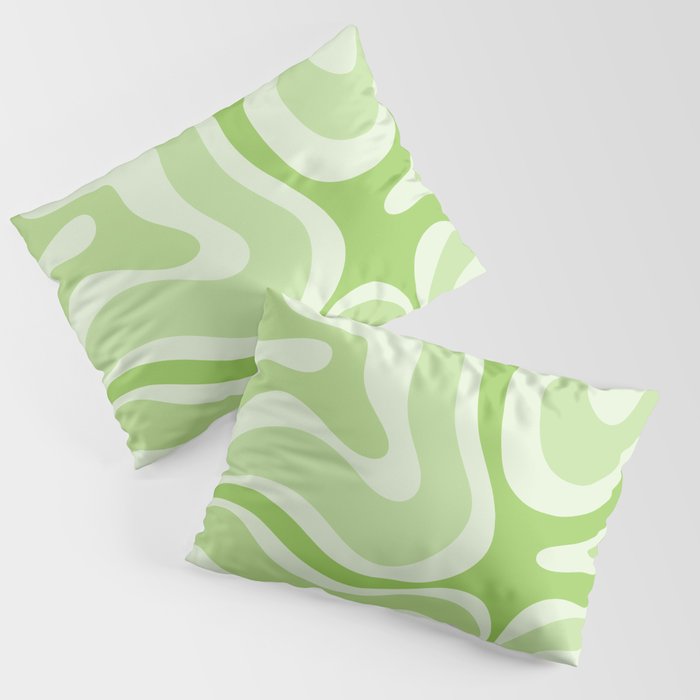 Modern Retro Liquid Swirl Abstract in Light Lime Green Pillow Sham Gallery Image 1
