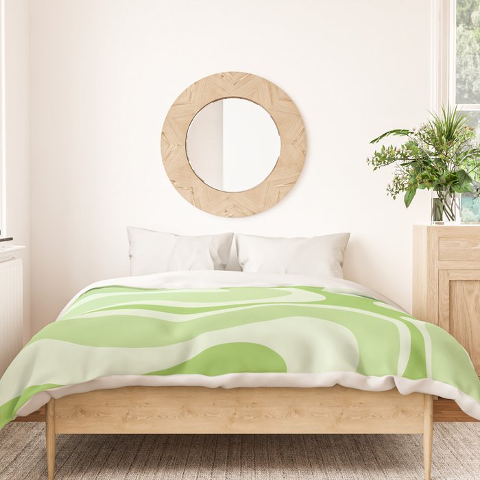 Modern Retro Liquid Swirl Abstract in Light Lime Green Duvet Cover Gallery Image 3