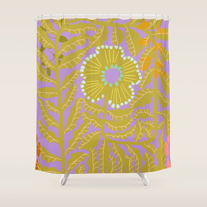 Fern leaves and flower purple Shower Curtain Gallery Image 1