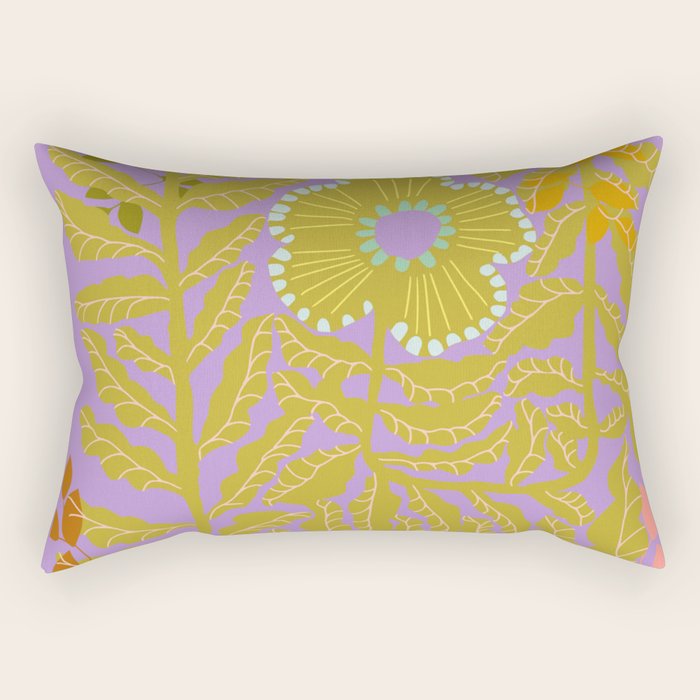 Fern leaves and flower purple Rectangular Pillow Gallery Image 1