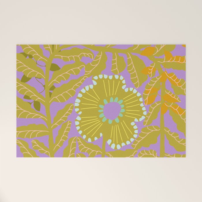Fern leaves and flower purple Welcome Mat Gallery Image 1