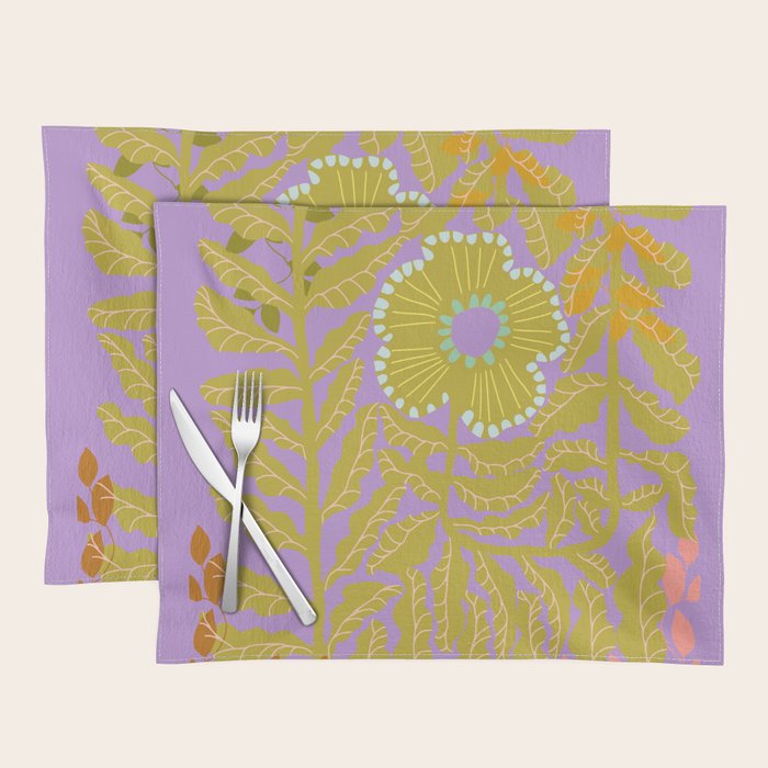 Fern leaves and flower purple Placemat Gallery Image 1
