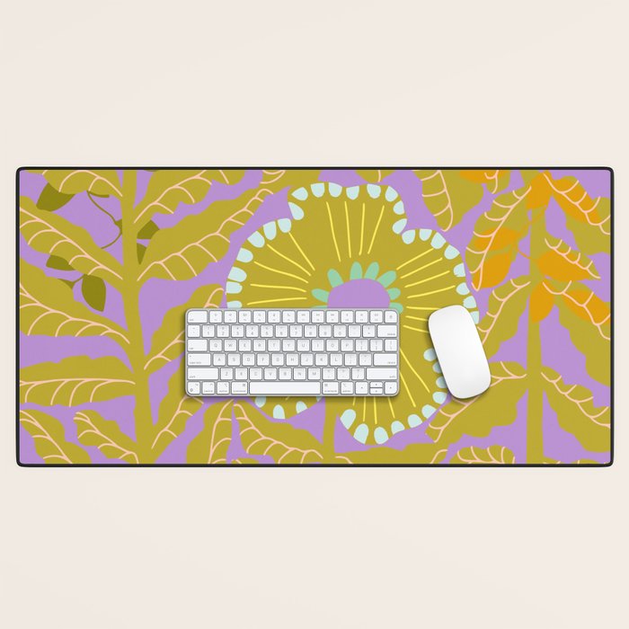 Fern leaves and flower purple Desk Mat Gallery Image 1