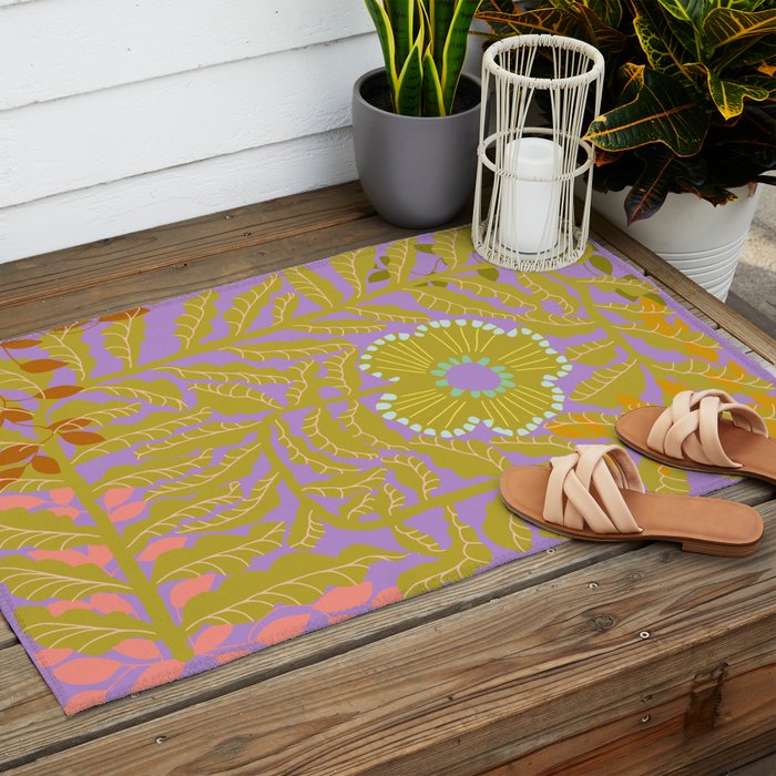 Fern leaves and flower purple Outdoor Rug Gallery Image 2