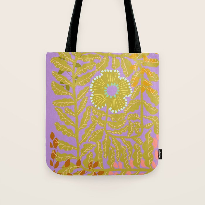 Fern leaves and flower purple Tote Bag Gallery Image 1