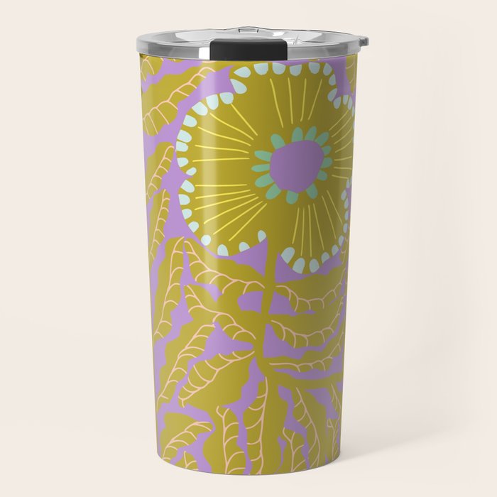 Fern leaves and flower purple Travel Mug Gallery Image 1